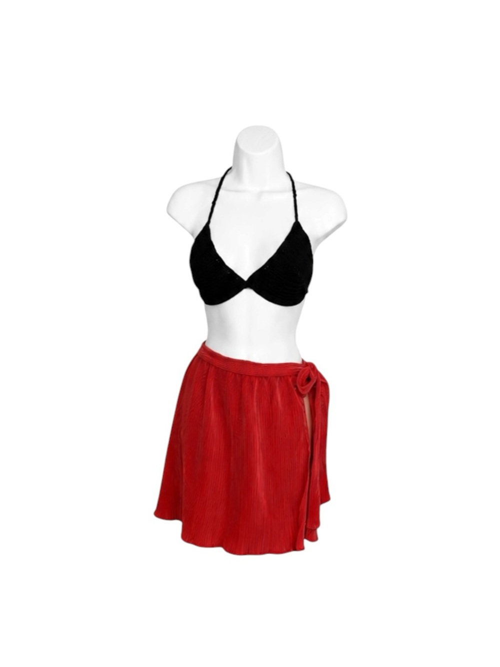 ASOS DESIGN Beach Cover Up Wrap Skirt Red Crinkle Tie Side Mini Womens Size 2